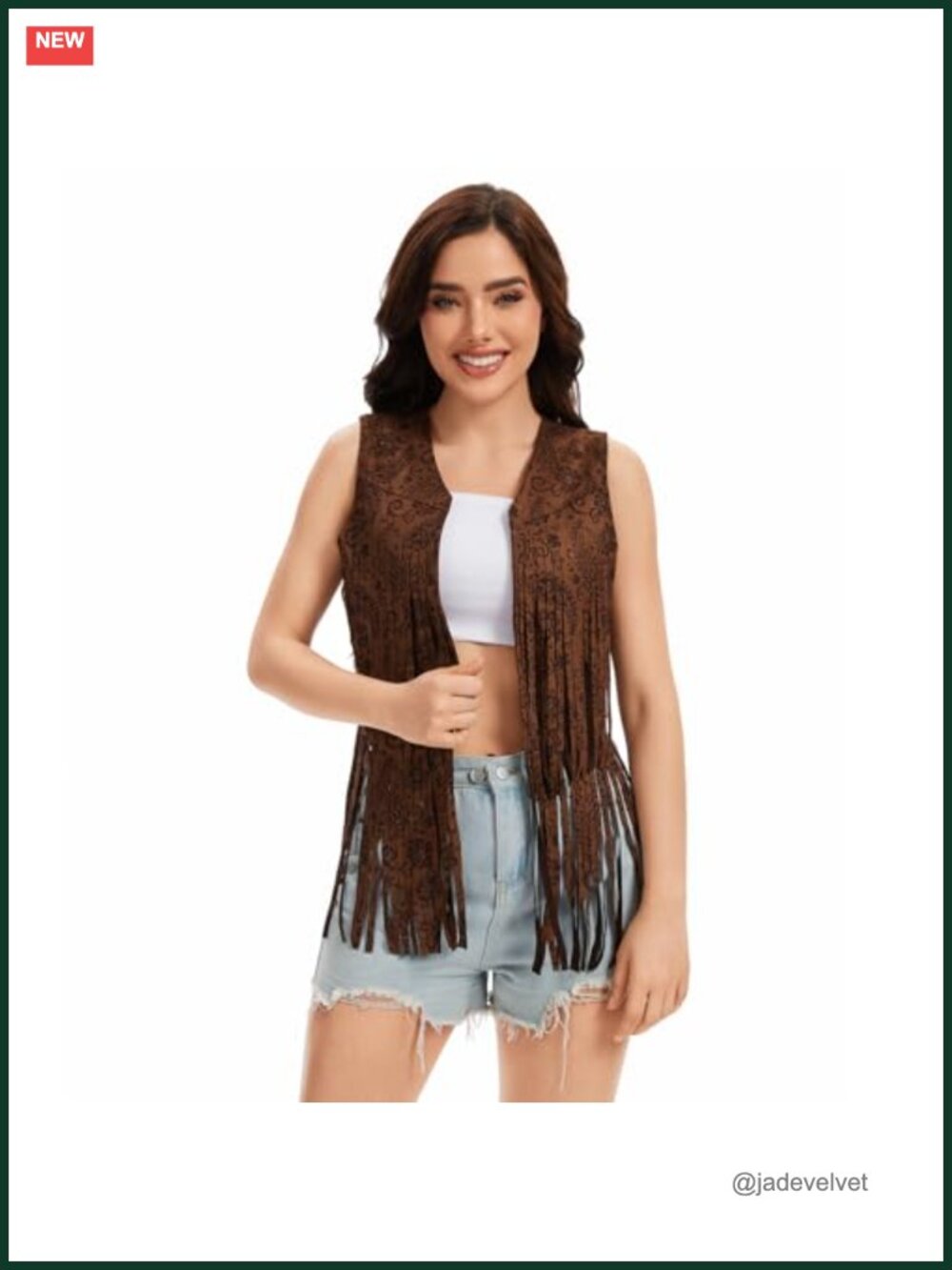 Fringe Vest 60s 70s Hippie Faux Suede Tassel Sleeveless Western Costume